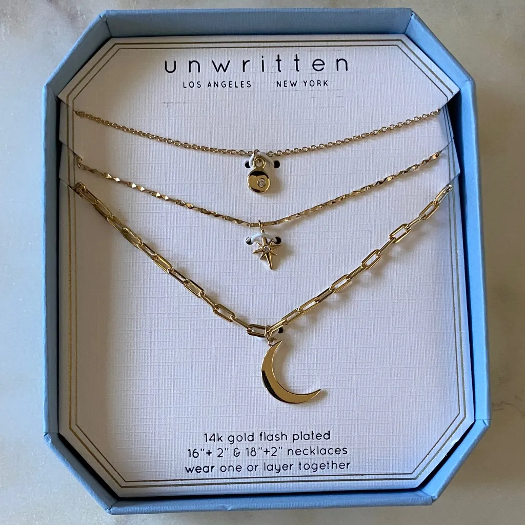 NWT Unwritten 14K Gold Flash Plated 3-Pieces Layered Chain Necklace Set - Image 2