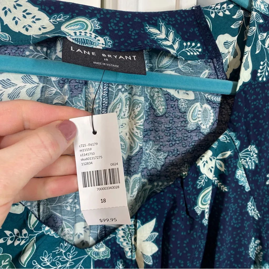 Lane Bryant Bubble-Sleeve Tie-Waist Maxi Dress navy floral size 18 NWT no belt - Image 3