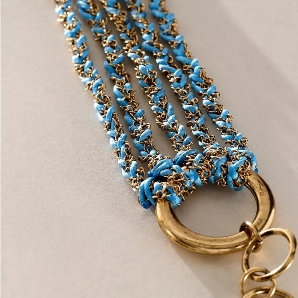 NWT Free People Acadia Anklet With Tassel in Blue & Gold - Image 3