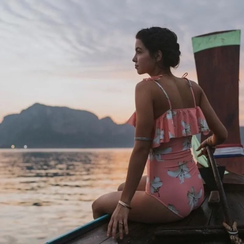 Albion Fit The Wave One Piece Off Shoulder Floral Swimsuit Sunset Size XL - Image 3