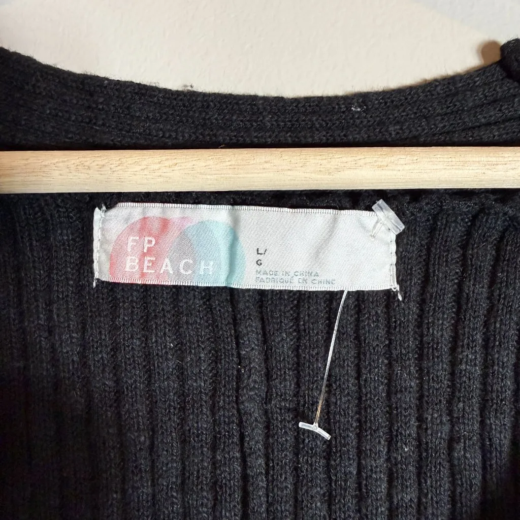 Free People FP Beach Justine V-Neck Sweater Women's Large Black Boho Knit NWOT - Image 8