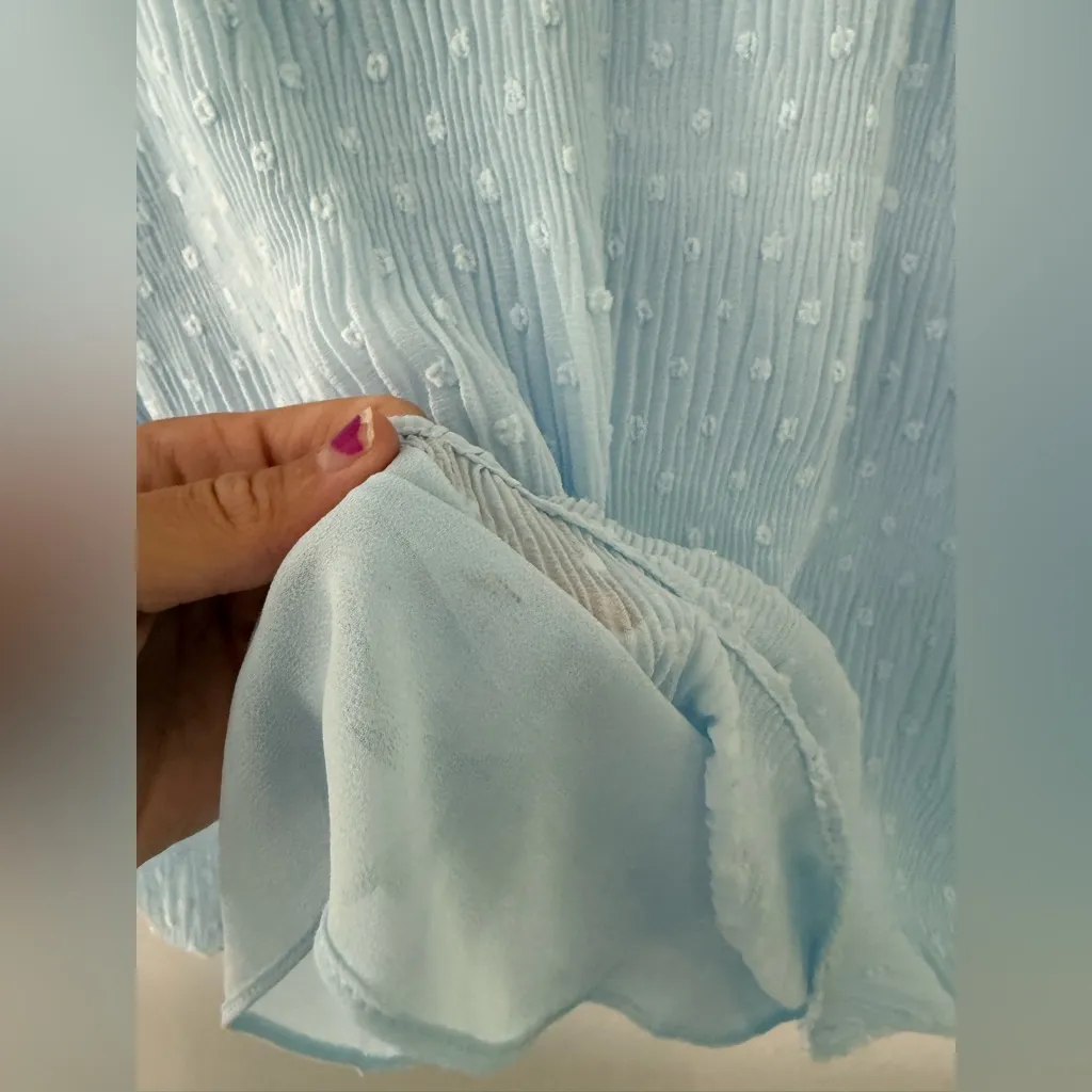 White House Black Market Light Blue Dot Poplin Sheer Lined Blouse Long Sleeve XS - Image 5