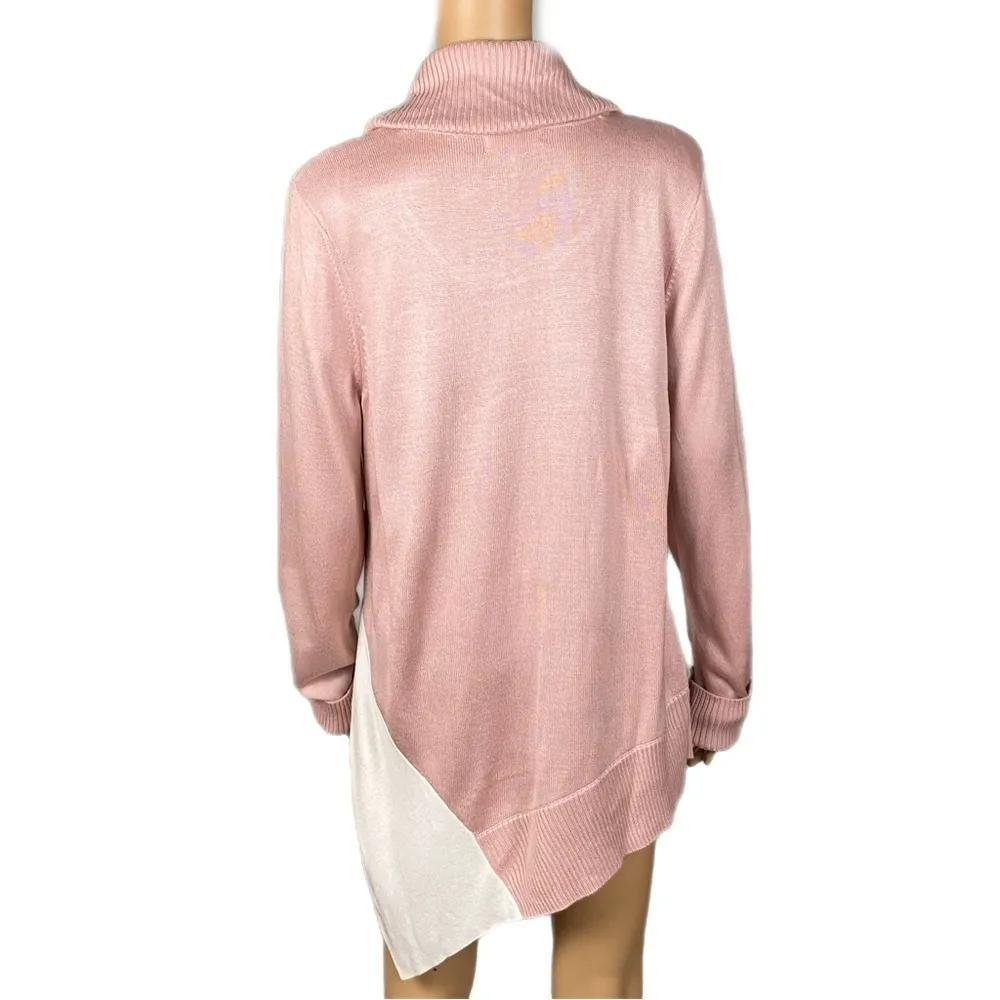 CALVIN KLEIN blush pink and white color block, asymmetrical sweater. Large. EUC - Image 8
