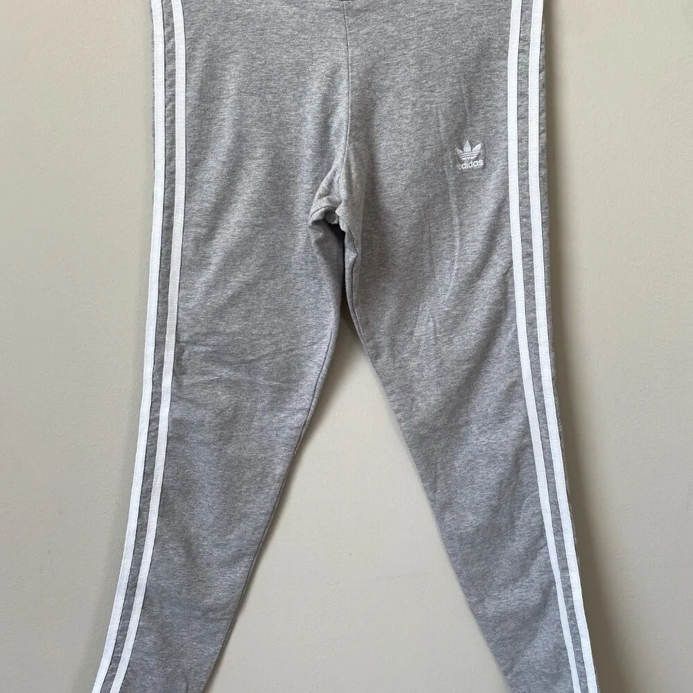 Adidas Women's Medium Classic 3 Stripes Gray Gym Jogging Tight Leggings CY4761 - Image 4