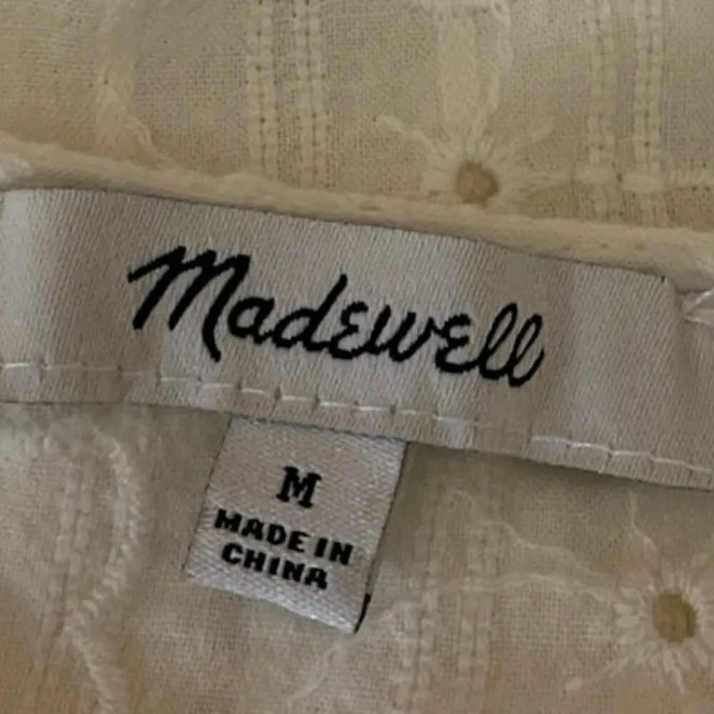 Madewell White Floral Embroidered Eyelet Balloon Puff Sleeve Peplum Blouse Top M - Image 3