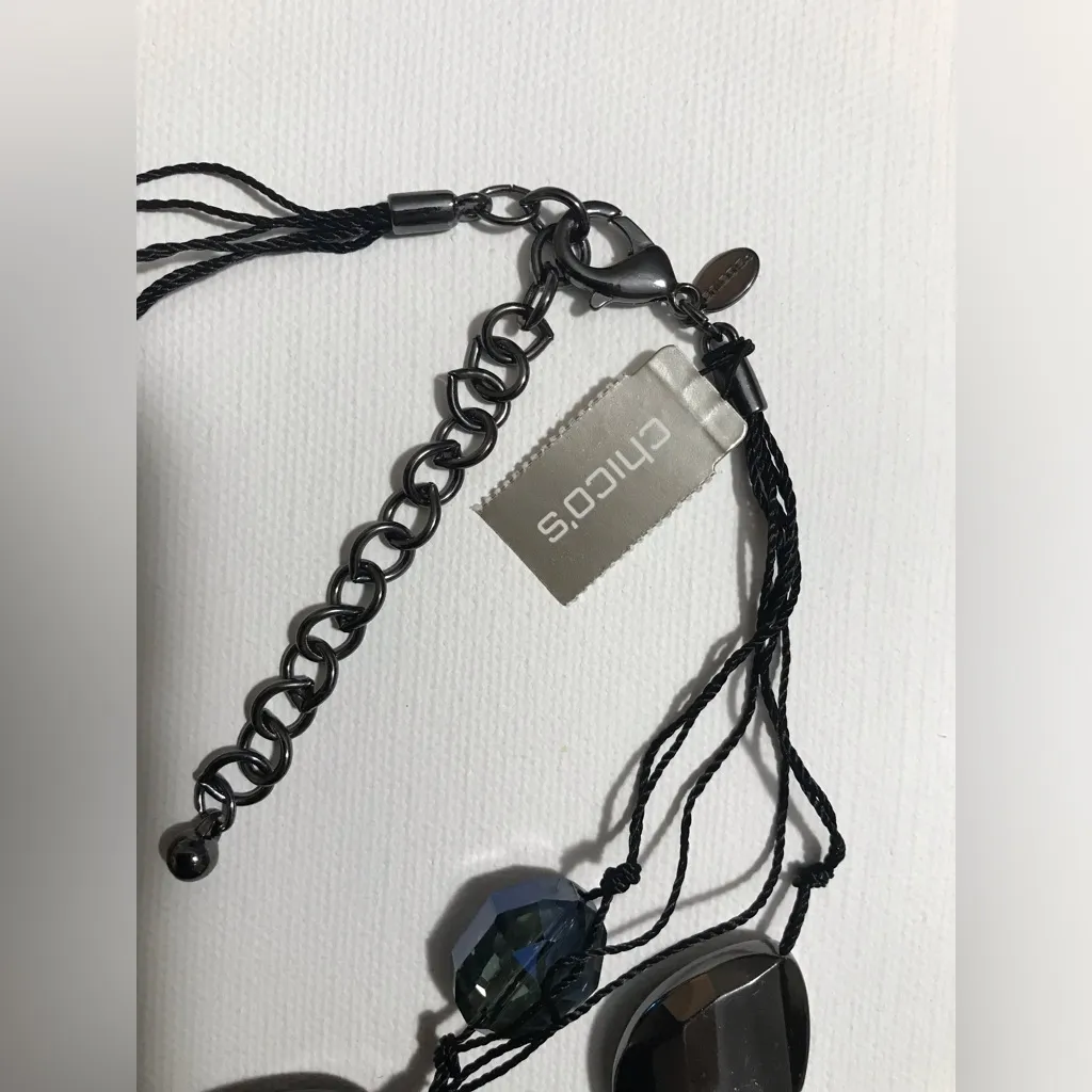 Chico’s Green Gunmetal Acrylic Beads Three Strand Statement Necklace 14” inches - Image 2