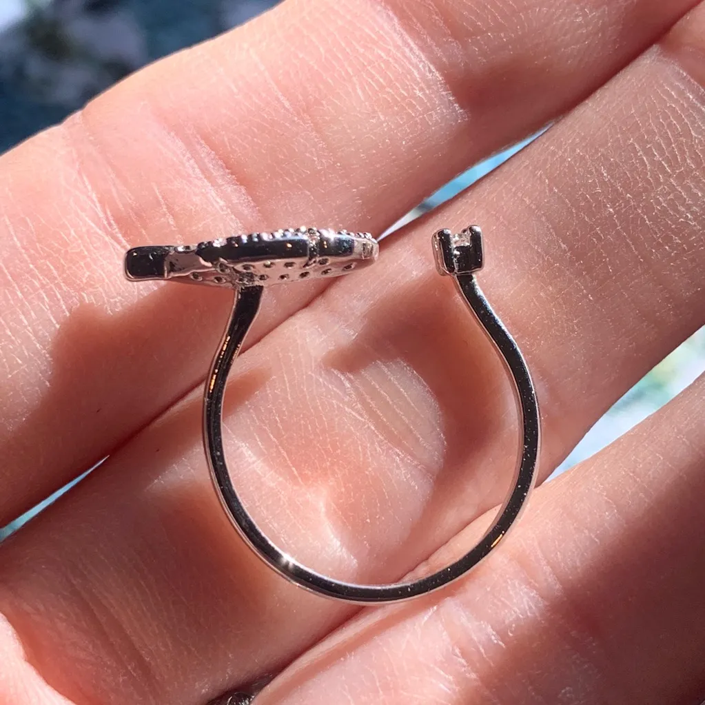 Handmade Artisan 925 Sterling Silver CZ Open Leaf Ring 7 Pave - Image 12