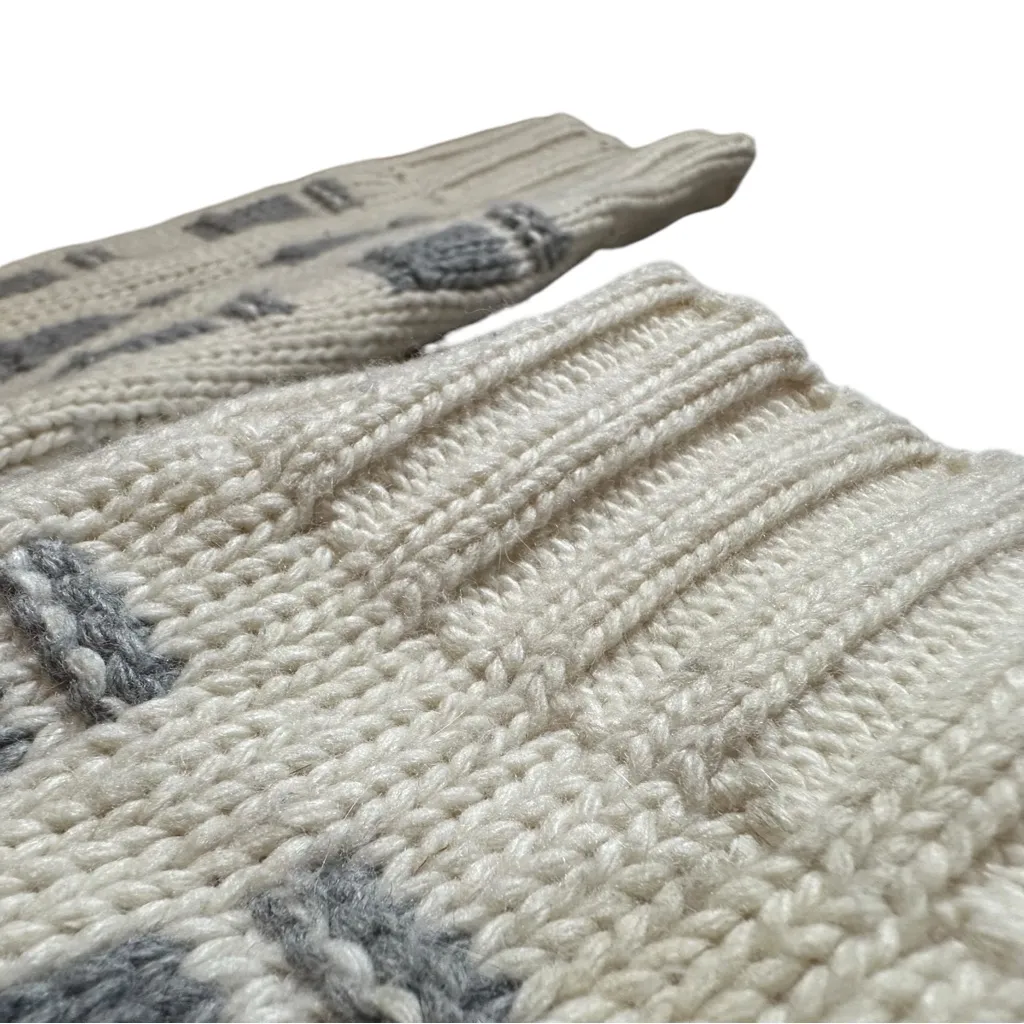 Sundance Cream Grey Checker Board Button Front Cardigan Lambswool Blend Large Gray - Image 6