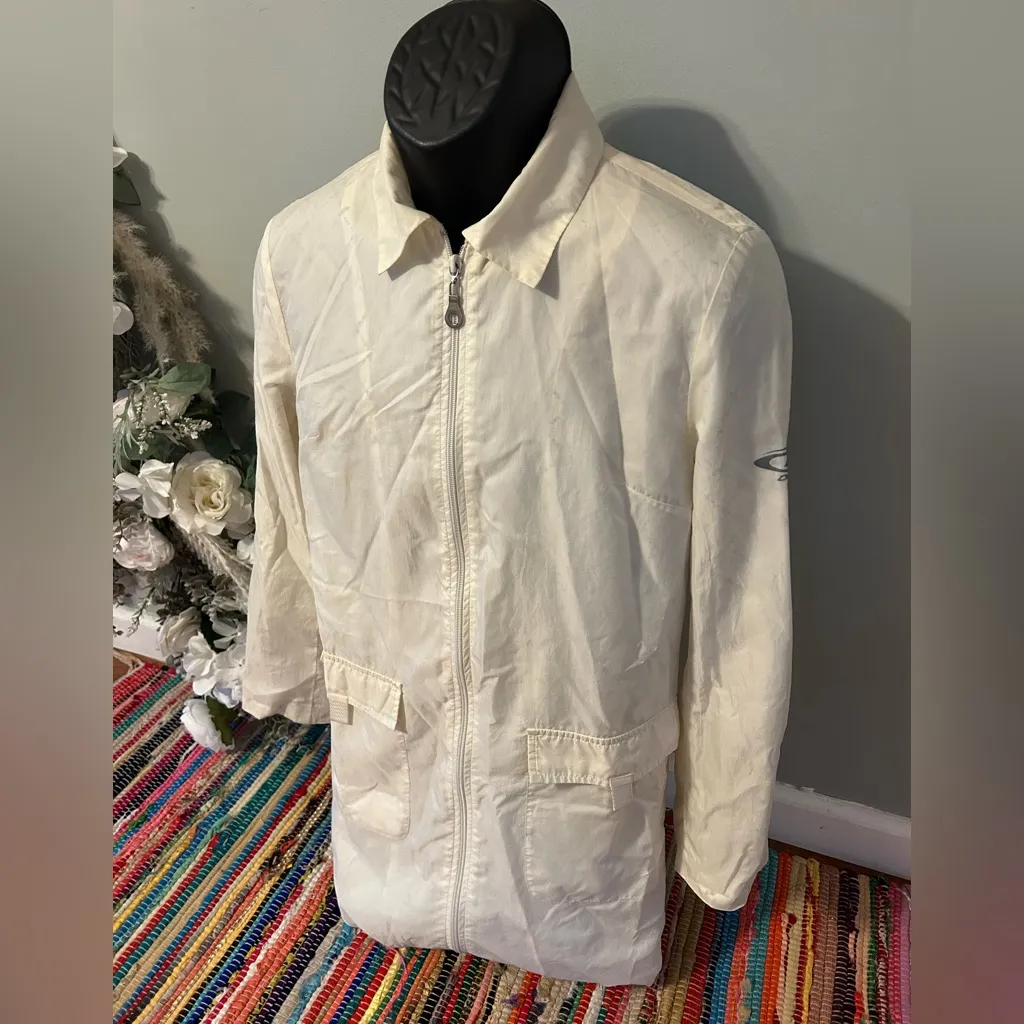 DKNY Active Long Windbreaker Rain Coat Outdoor Workouts Keep Dry White Medium - Image 2