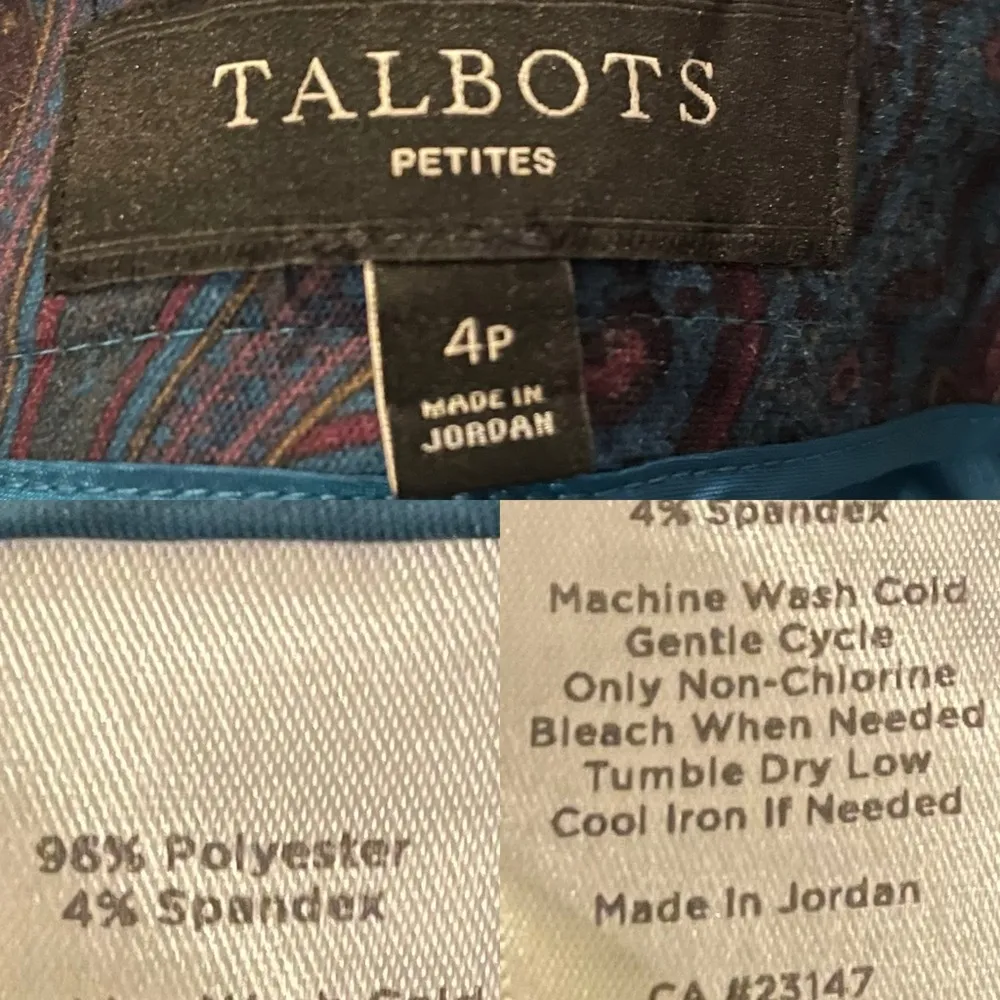 Talbots Womens Pants Hampshire Teal Blue Paisley Print   Mid Rise Size 4 - Image 10