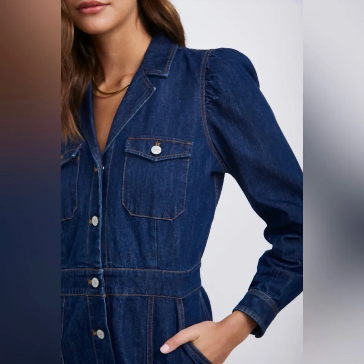 Rails Lisette Raw Denim Mini Dress Long Sleeve Button Down Shirt Dress - Image 4