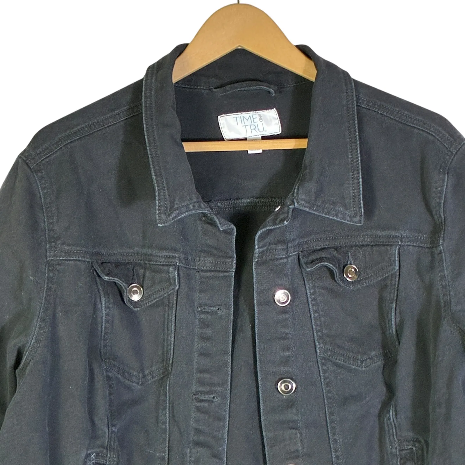 Time and Tru Cotton Denim Jacket Womens XXL Black Classic Minimalist Clean Girl - Image 2