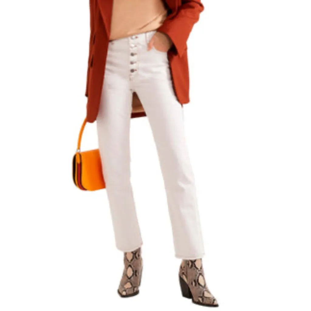 JOSEPH Button Fly Jeans in White with Contrast Stitching Size 26 - Image 2