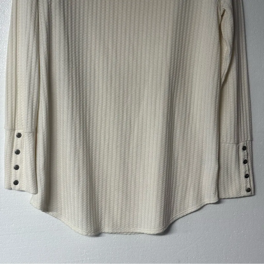 Chaser Shirt Women Size L Ivory Waffle Knit Thermal Button Cuff Tunic Scoop Neck - Image 6