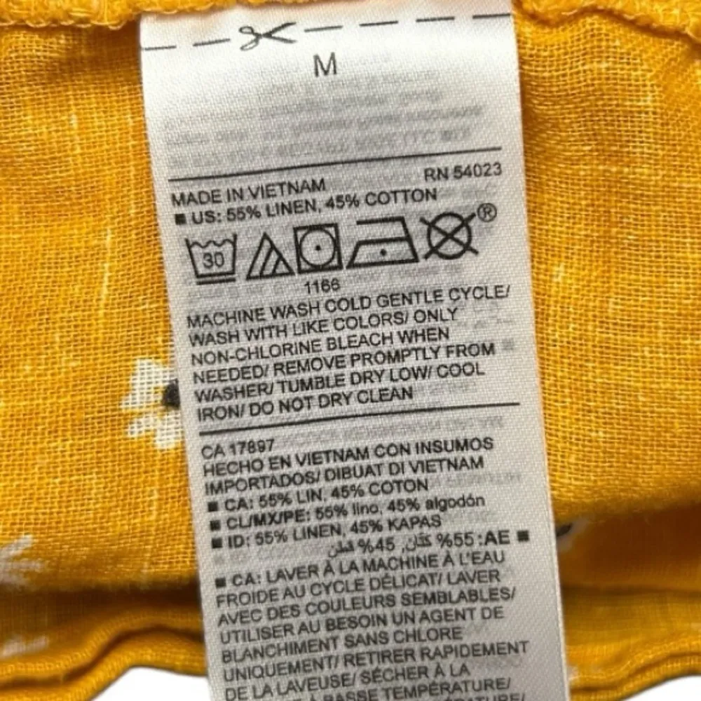 Old Navy Womens M Yellow Flowers Linen Blend Button Up Shirt Sleeveless Tie - Image 6