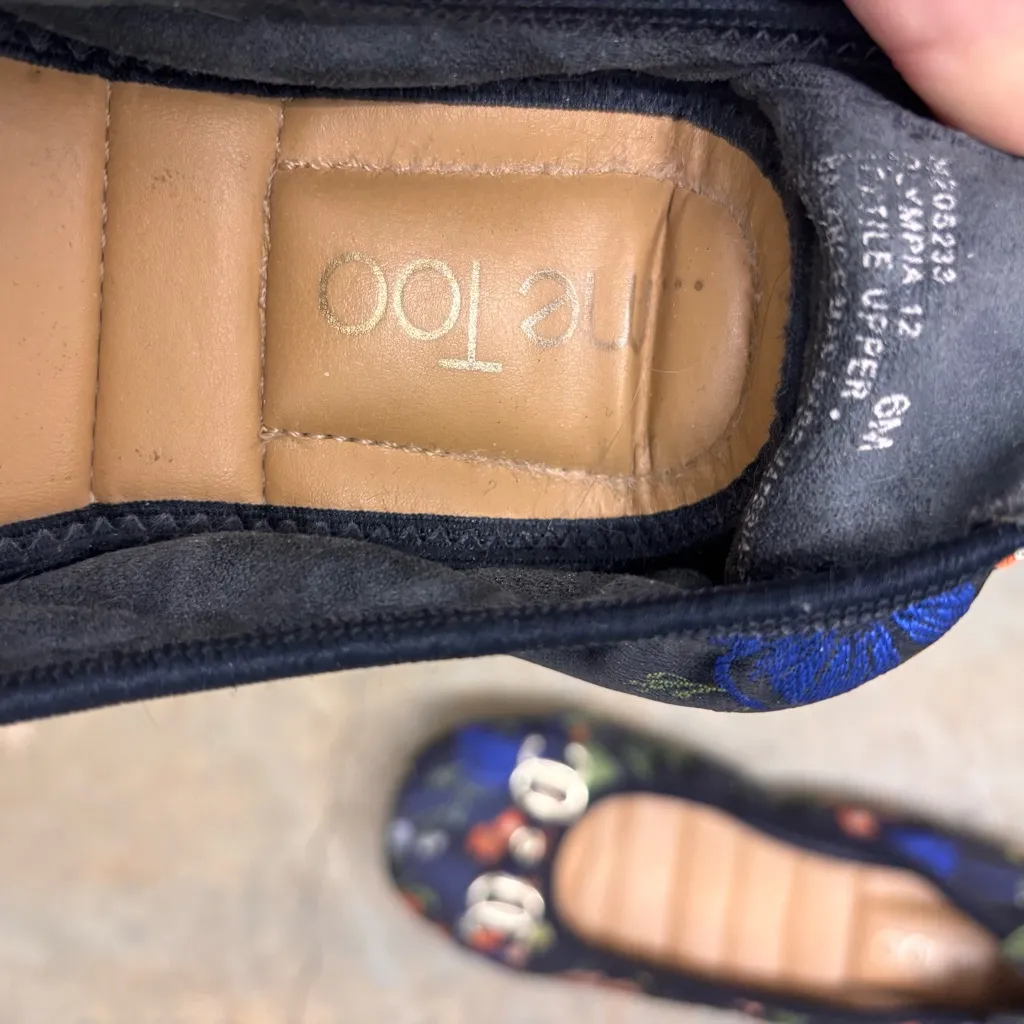 Me Too Floral Brocade Ballet Flats Navy Blue Gold Horsebit Buckle Womens 6 - Image 6