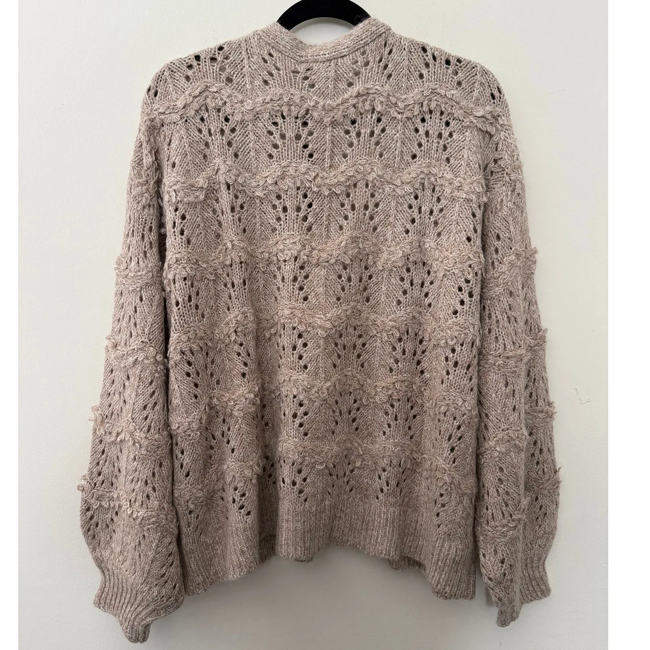 NEW Lulus Cottagecore SoftGirl Taupe Textured Balloon Sleeve Cardigan Sweater XL - Image 2