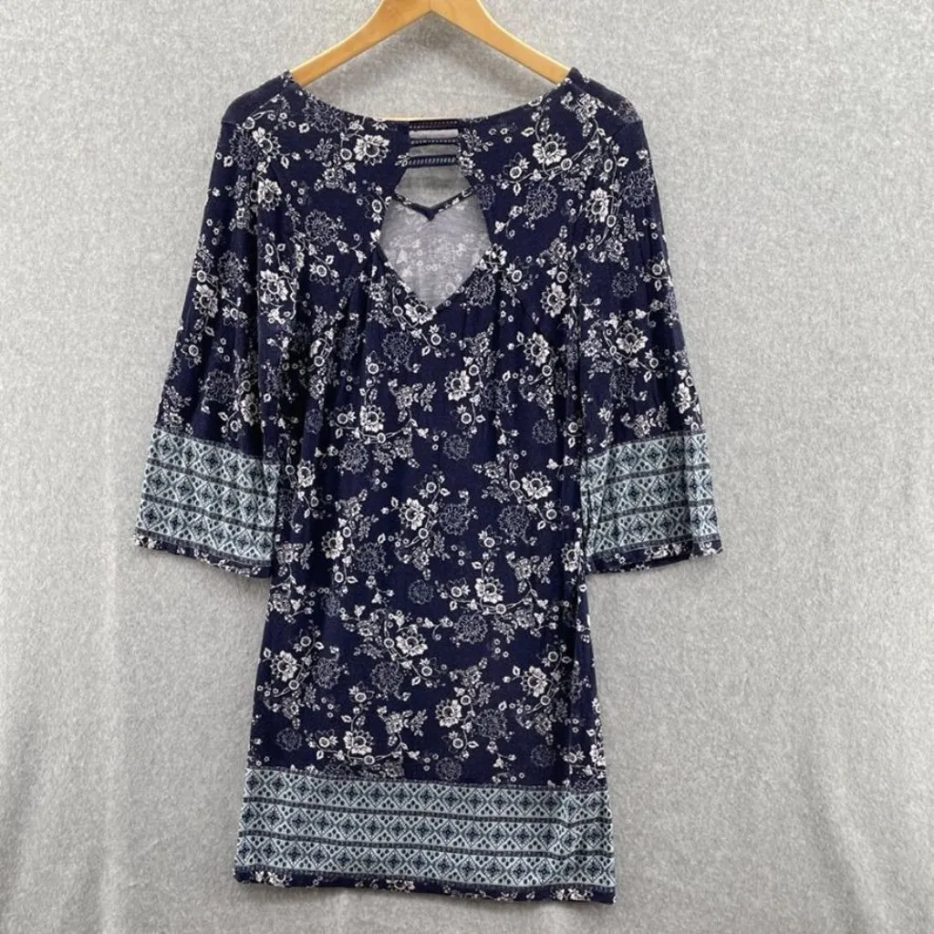 SKIES ARE‎ BLUE Dress Womens Medium Blue Rayon Floral Print Crochet Cut-out - Image 4