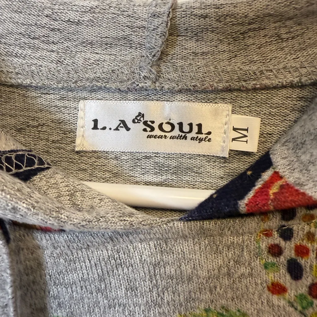 L.A. Soul Colorful Chicken Print Pullover Hoodie Soft Cozy Women’s Size Medium Red - Image 9