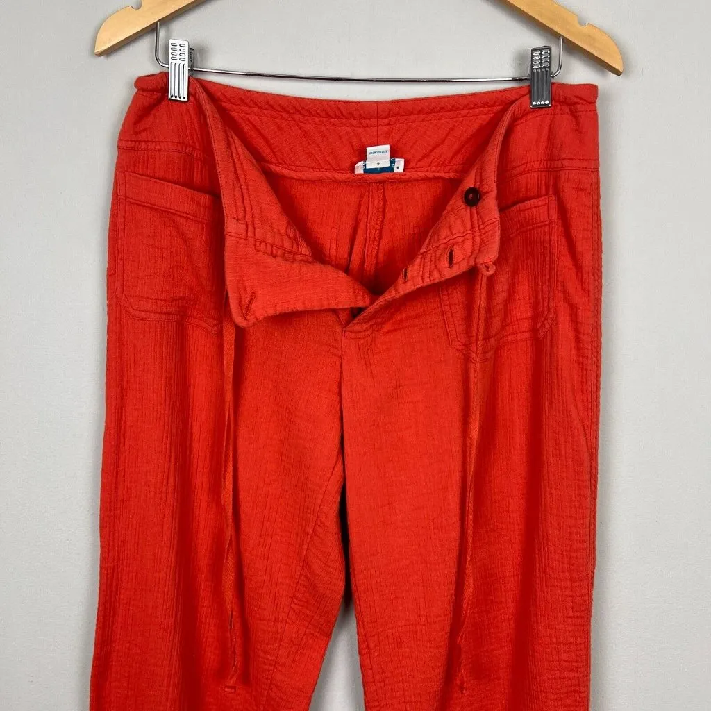 Sundance Pants Womens Small Orange Gauze Button Front Straight Leg Coastal Beach - Image 4