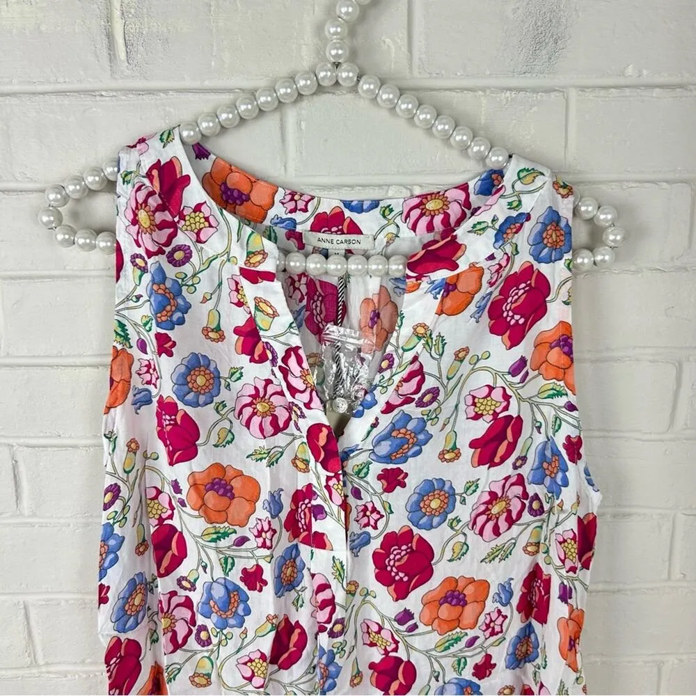 NWT Anne Carson Vibrant Colorful Floral Print Tank Top Size M - Image 2