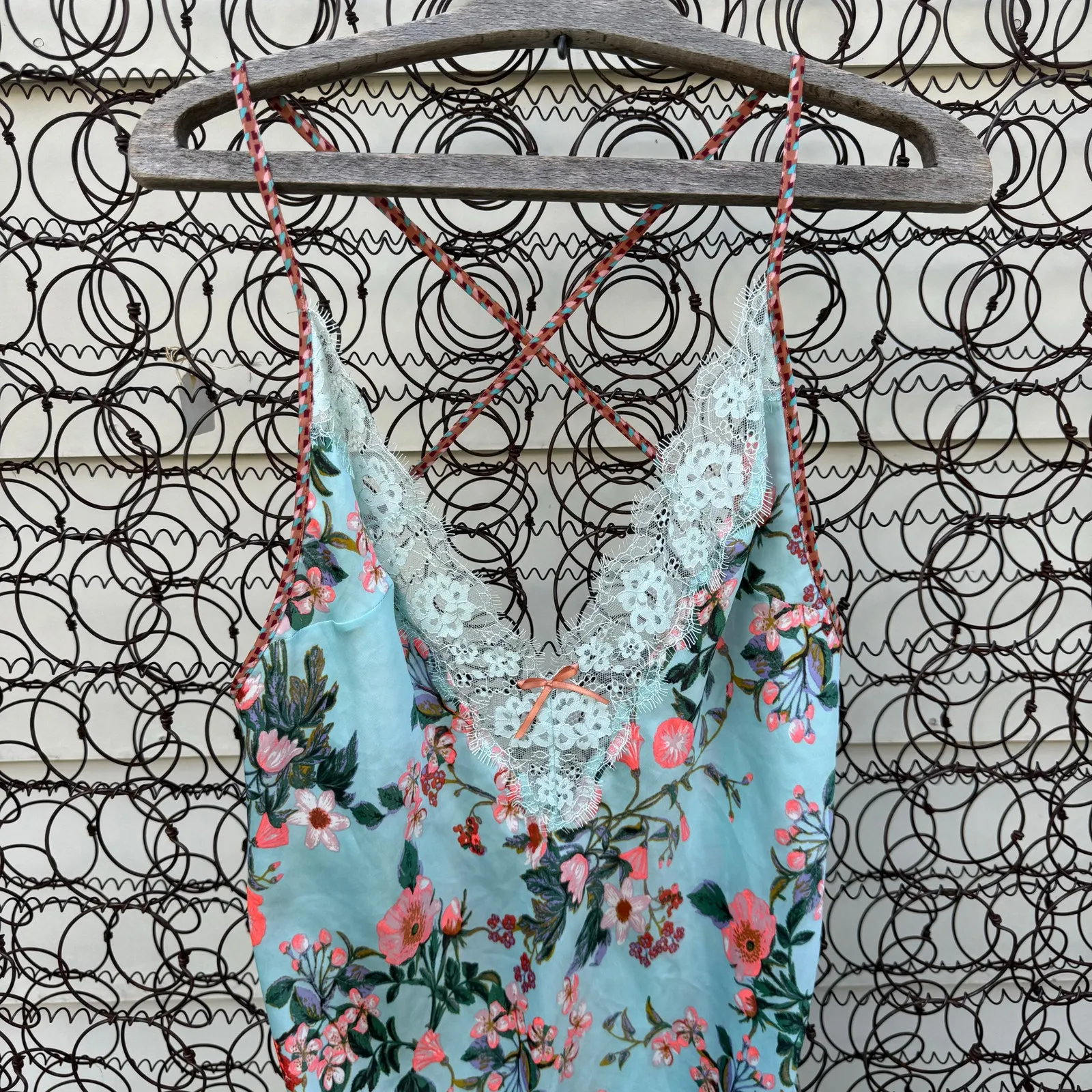 Victoria's Secret Dream Angels Chantilly Lace Aqua Blue Floral Slip Dress MEDIUM - Image 3