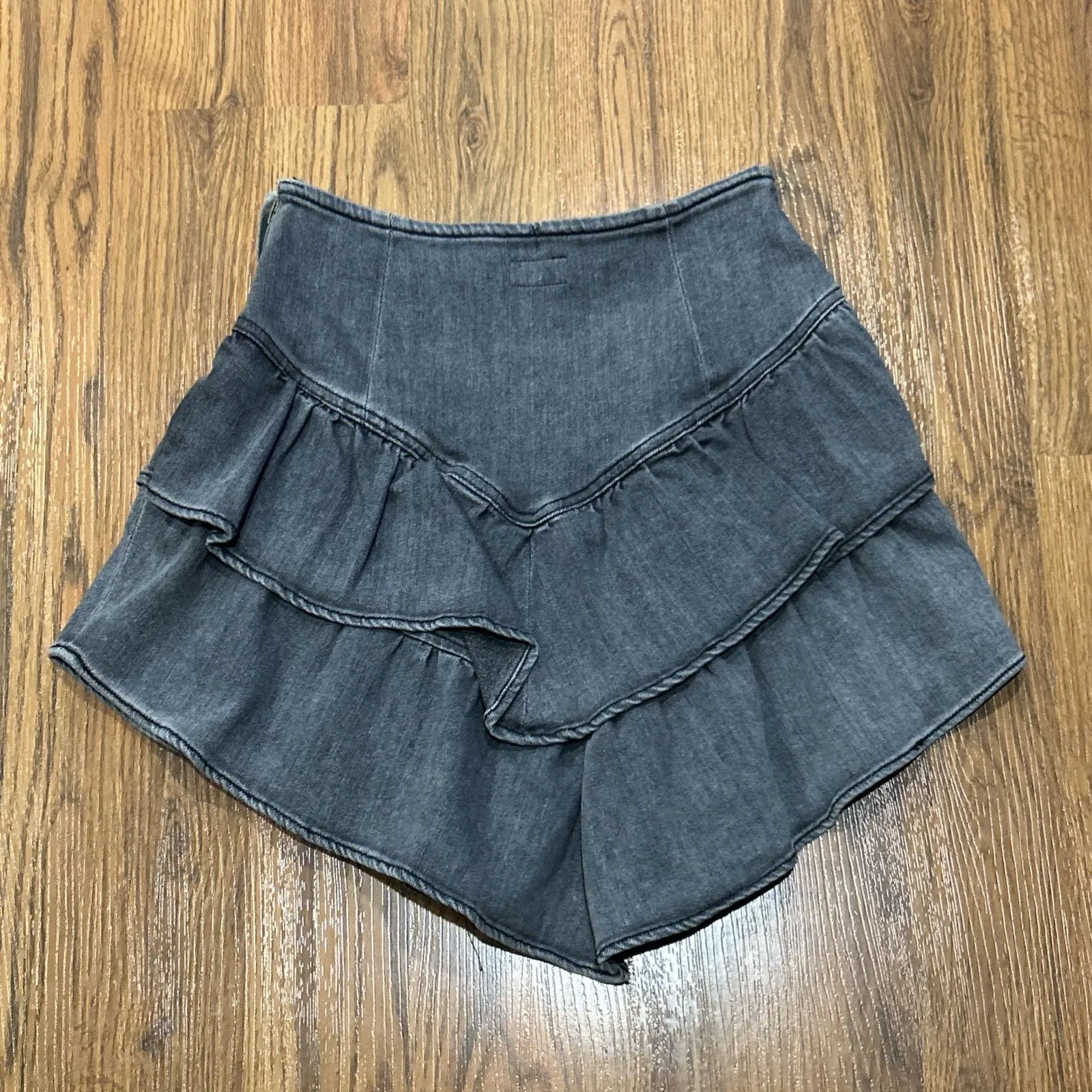 Mother Skirt The Ruffle Mini Womens 26 Faded Black Digging Up Dirt Zip Stretch Size M - Image 7