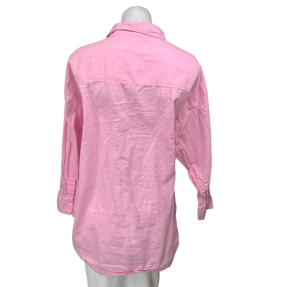 Beach Riot Alexa Women's Pink Pocket Long Sleeve Button Down Shirt Top Size M - Image 2