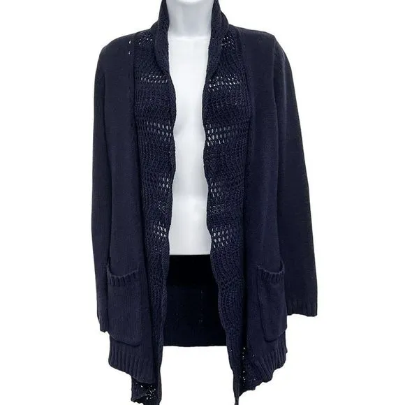 Skies are Blue Crochet Knit Cardigan Sweater Long Sleeve Open Front Pockets - Image 9