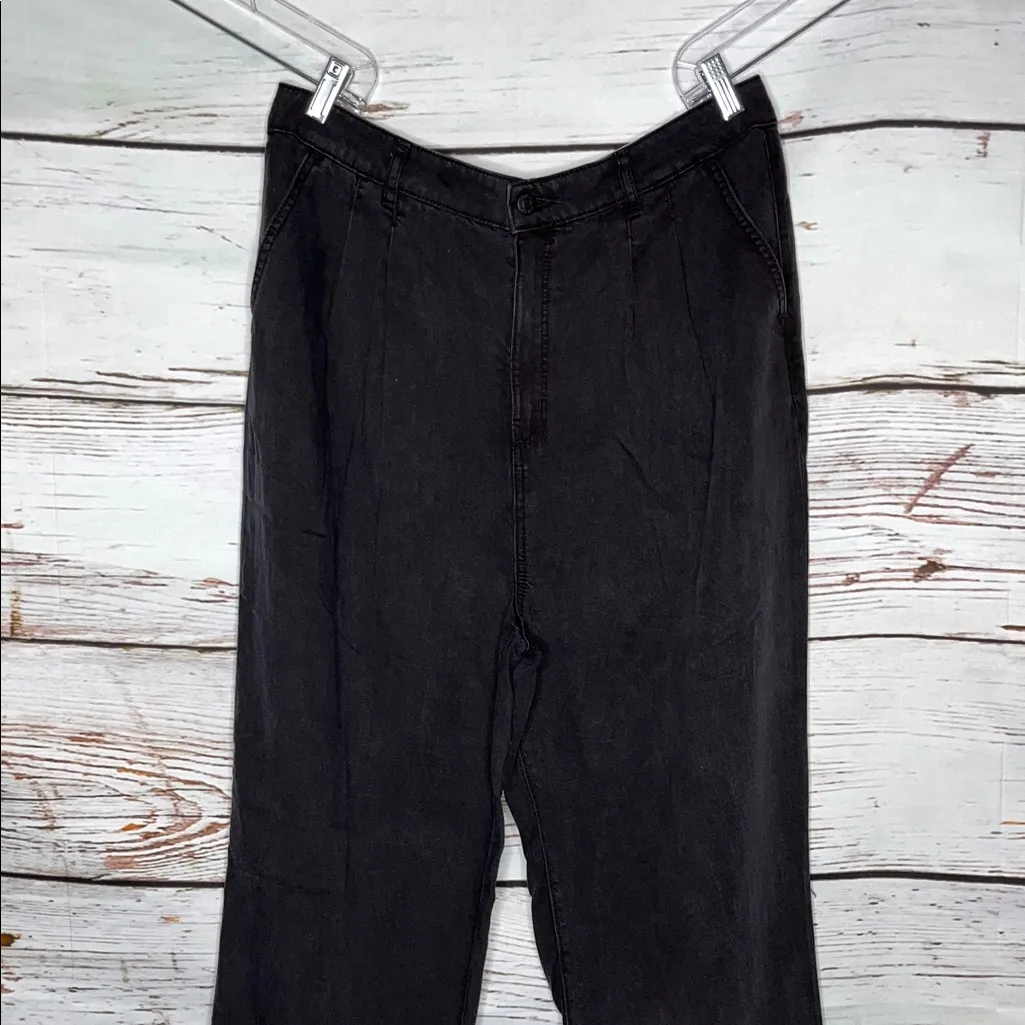 LOFT Ann Taylor NWT Size 31/12 Black Denim Linen Blend High Rise Palazzo Jeans - Image 2