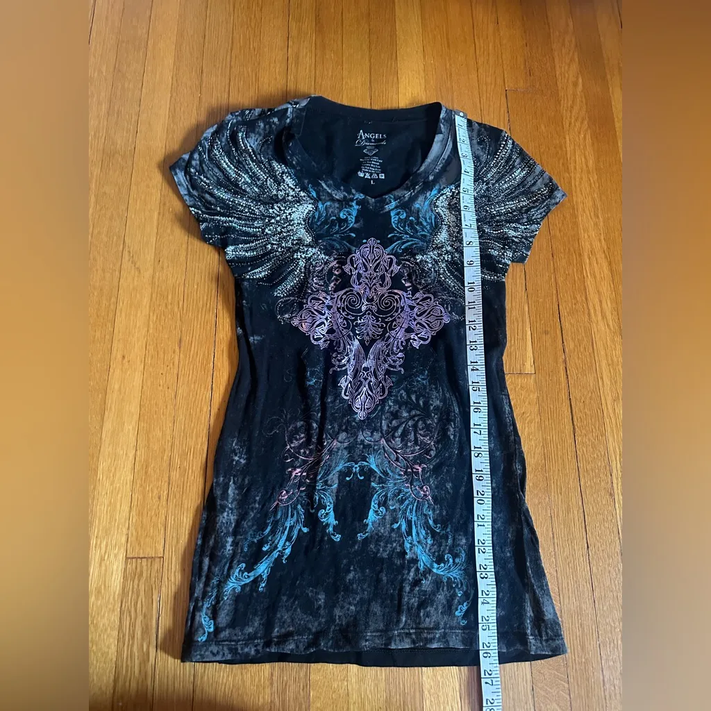 Late Y2K Black/Gray Angels & Diamonds Bejeweled Graphic V - Image 5