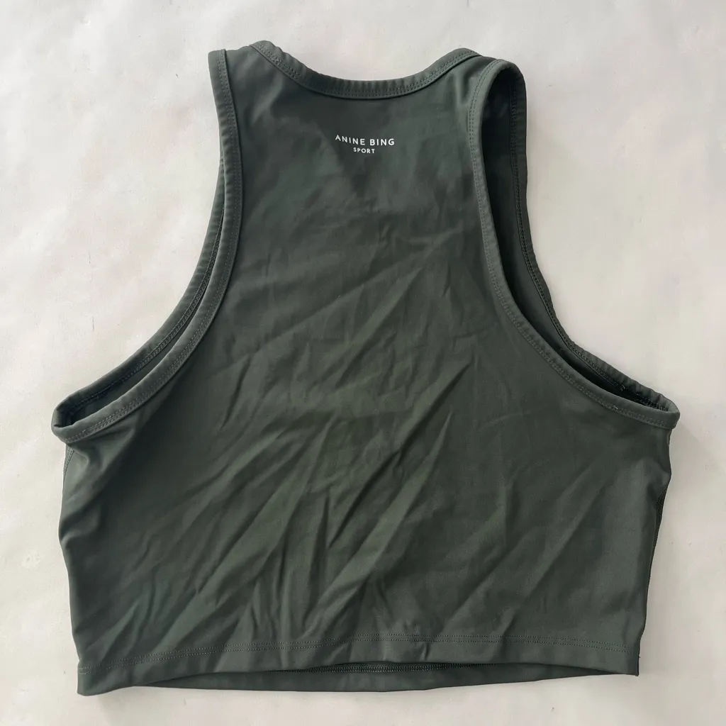 ANINE BING Sport Brett High Neck Activewear Tank Dark Olive Size M - Image 4