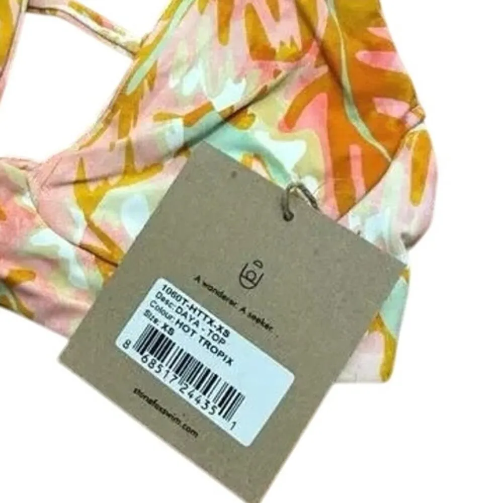 NWT Stone Fox Swim Bikini Conch Hot Tropix Spaghetti Top V Neck XS Pink White - Image 8