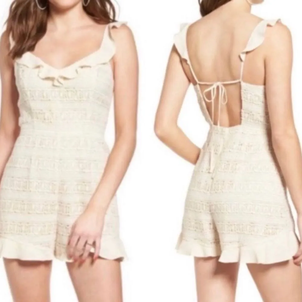 ASTR the Label Cream Ruffle Trim Lace Romper Sz L - Image 6