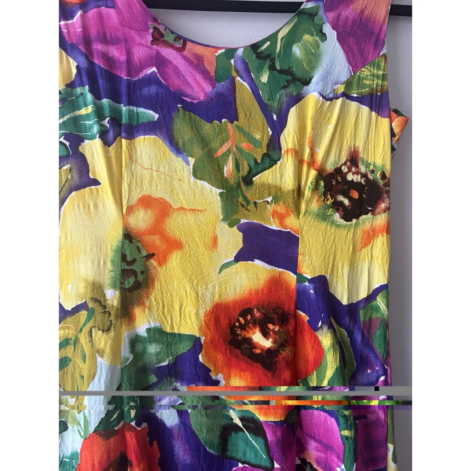 Vintage Jams World Yellow‎ Pink Poppy Floral Sleeveless Mini Shift Dress Medium - Image 6