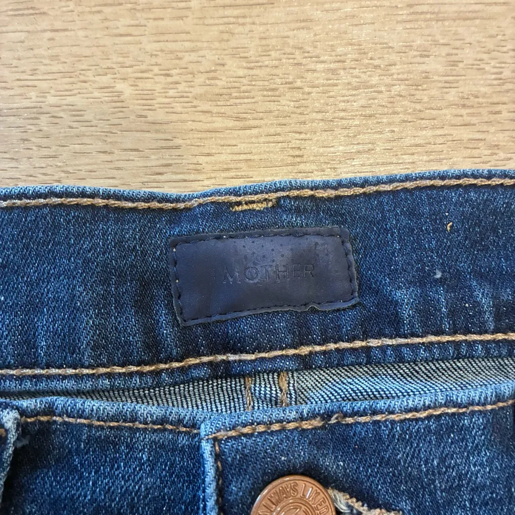 Mother The Dodger Ankle On Your Left Medium Wash Raw Hem Wide Leg Jean Size 24 Blue - Image 5