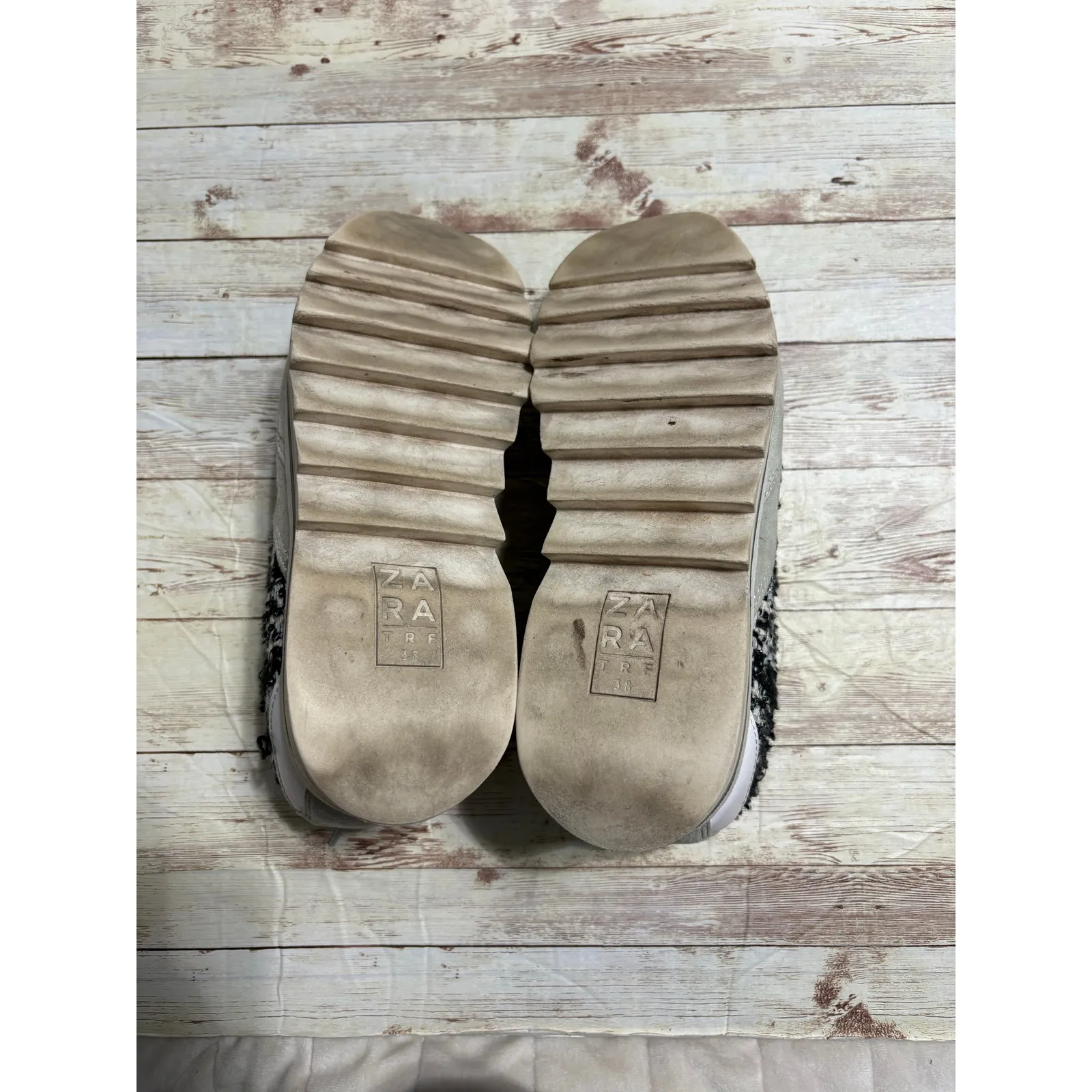 Zara Tweed Platform Sneakers Black White Lace Up Size EU 38  Women US 7.5 Shoes - Image 9