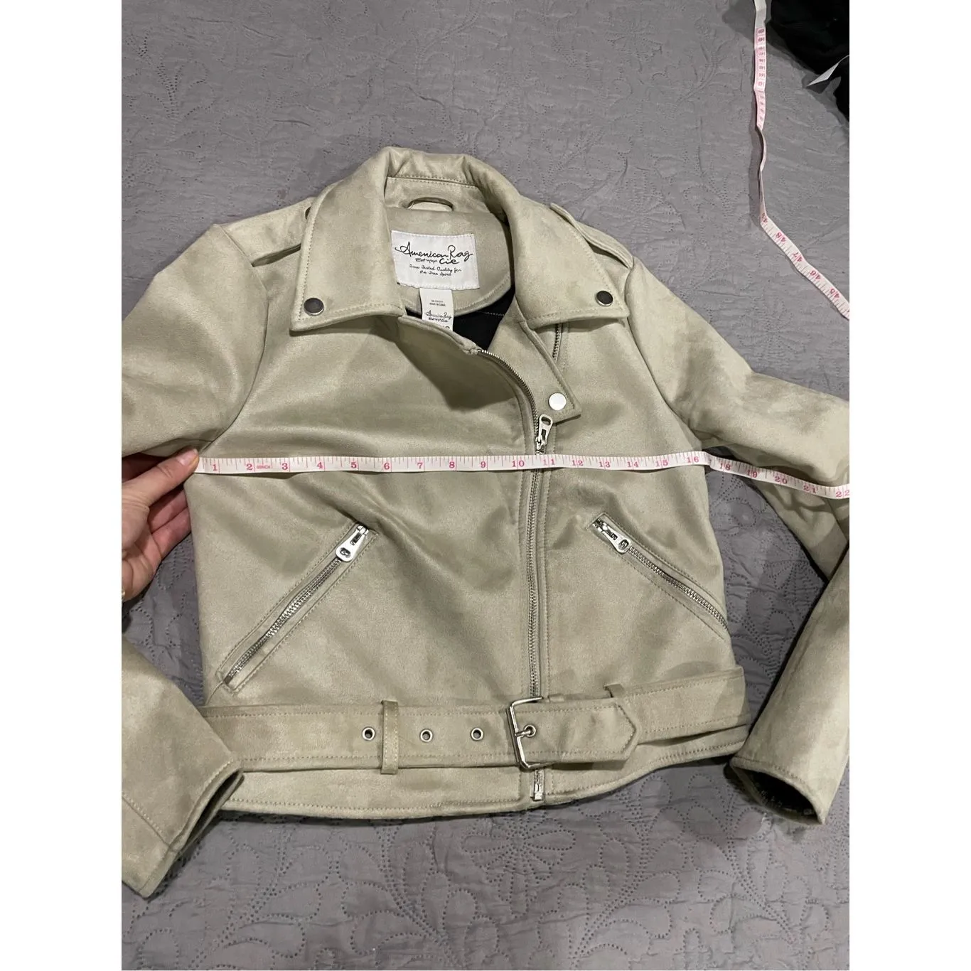 American Rag Cream Moto Jacket XS Suede Belt - Image 2