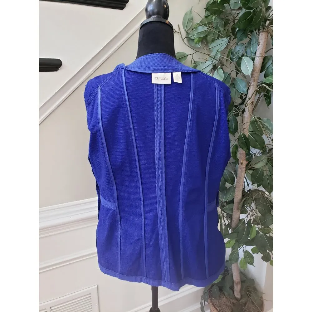 Chico's Jacket Women's Large Blue Stretch Rayon Blend Long Sleeve Crew Neck - Image 9