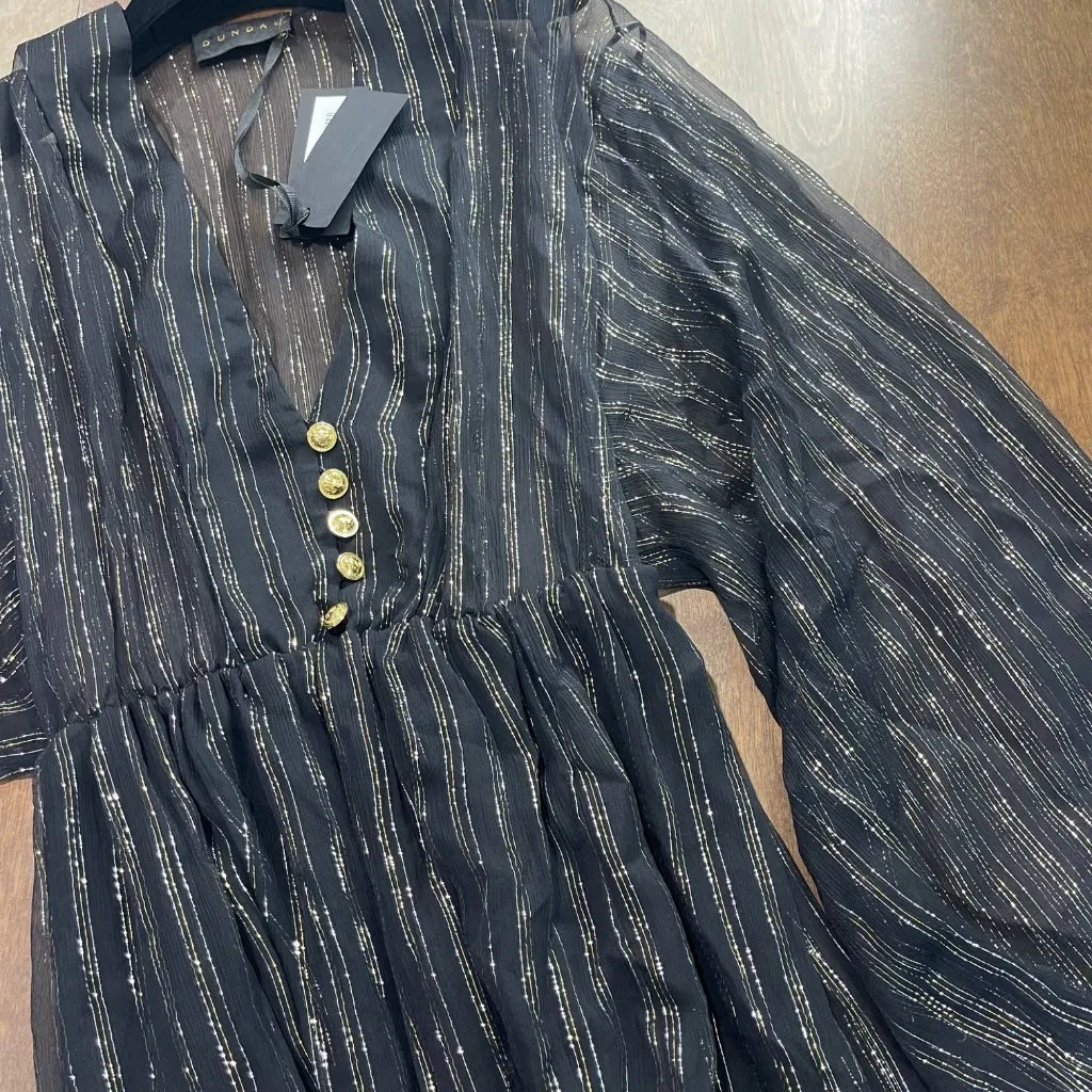 Dundas Silk Lurex Stripe Dress Women's Size XXS/XS (Italy 38) Flowing Kaftan NEW Black - Image 14