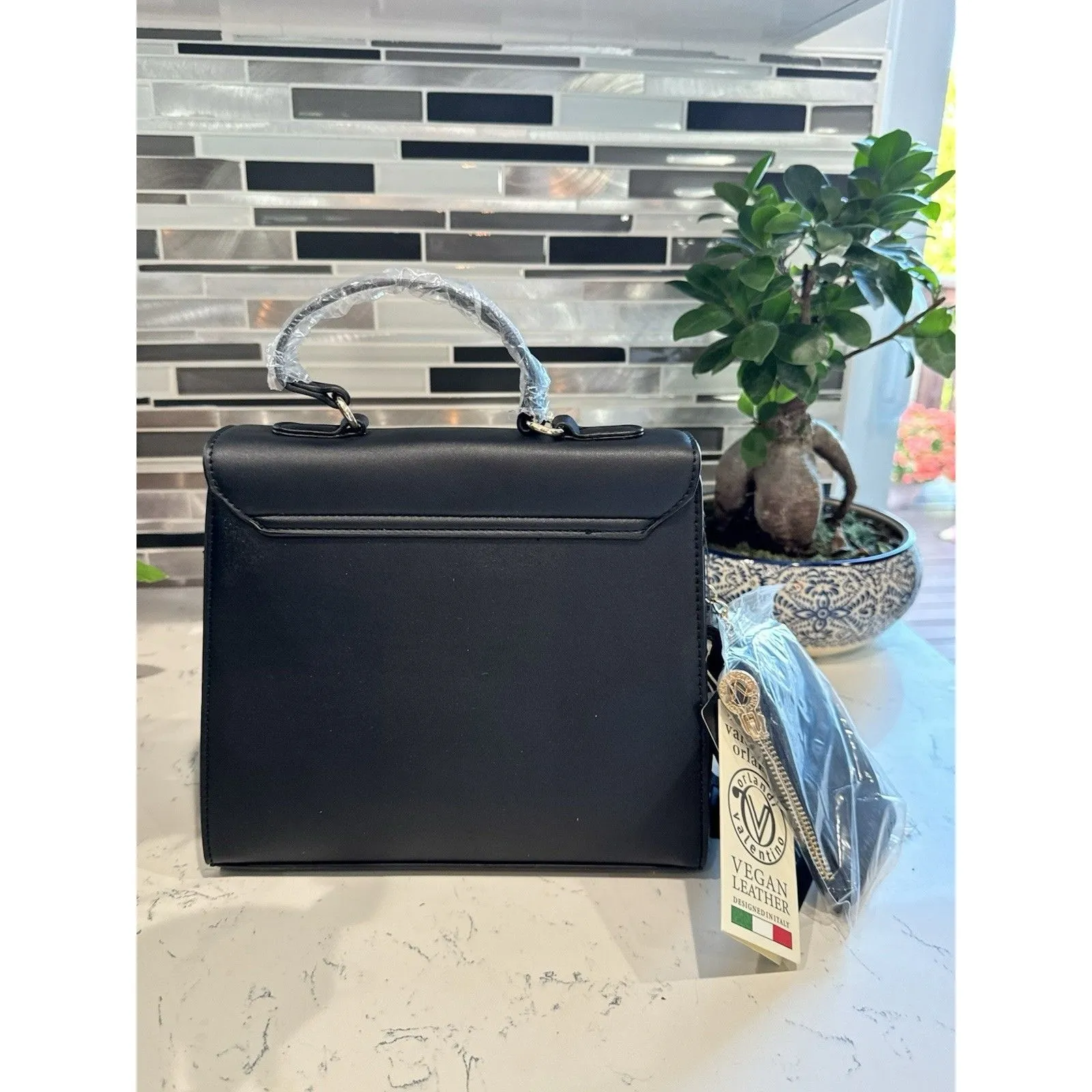 Valentino Orlandi Black Satchel Bag with Matching Wallet and Crossbody Strap - Image 5