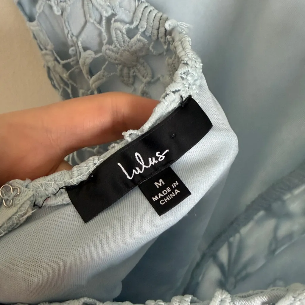 Lulu’s Romance Language Light Blue Backless Lace Dress - Image 6