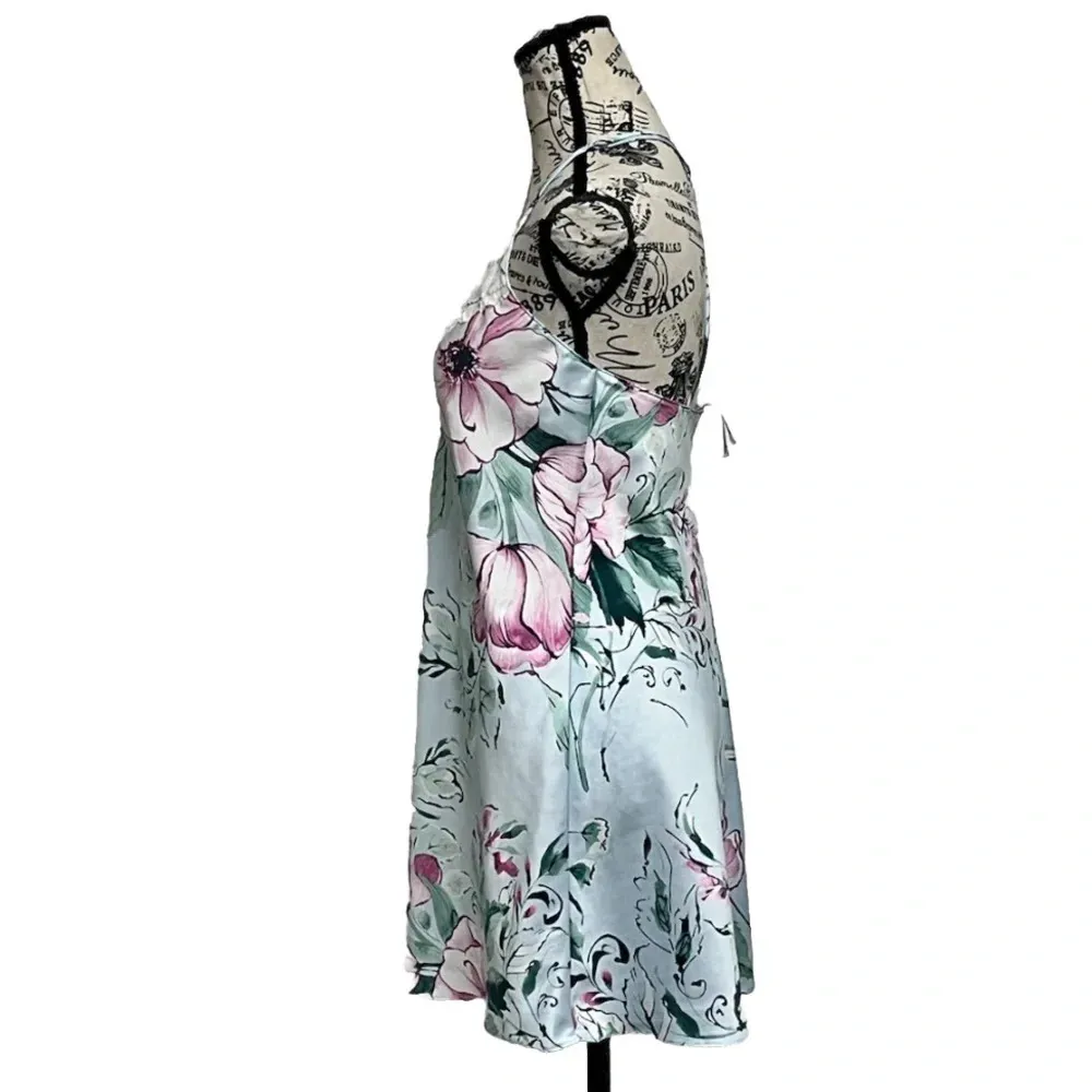 Lilac+London Print Satin Chemise Slip Dress Mini Fairy Floral Party XS WOMENS Blue - Image 5