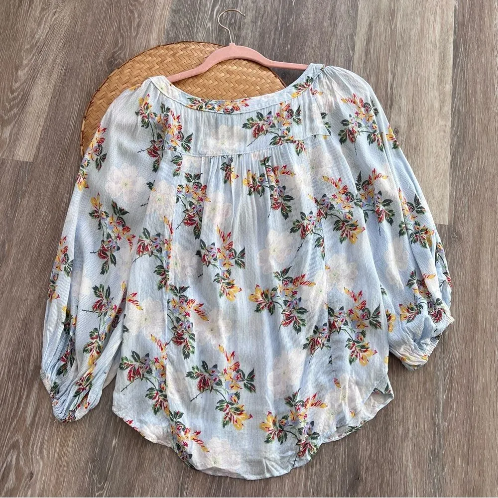 Anthropologie maeve Boswell blouse in floral blue‎ stripe women’s size 2 - Image 8