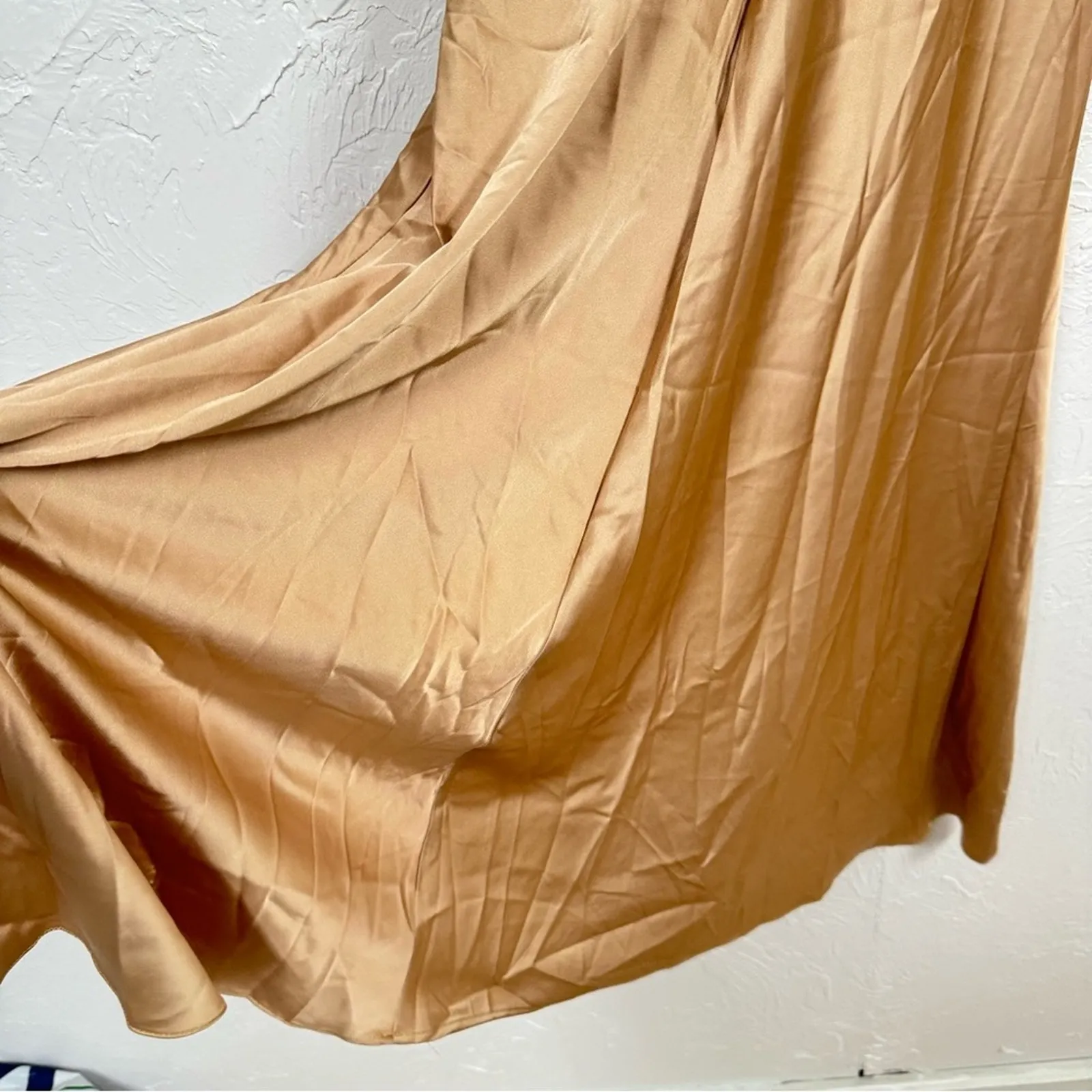 Hello Molly Gold Faux Wrap Slip Dress Midi Formal Womens 4 Bridesmaid Draped - Image 8