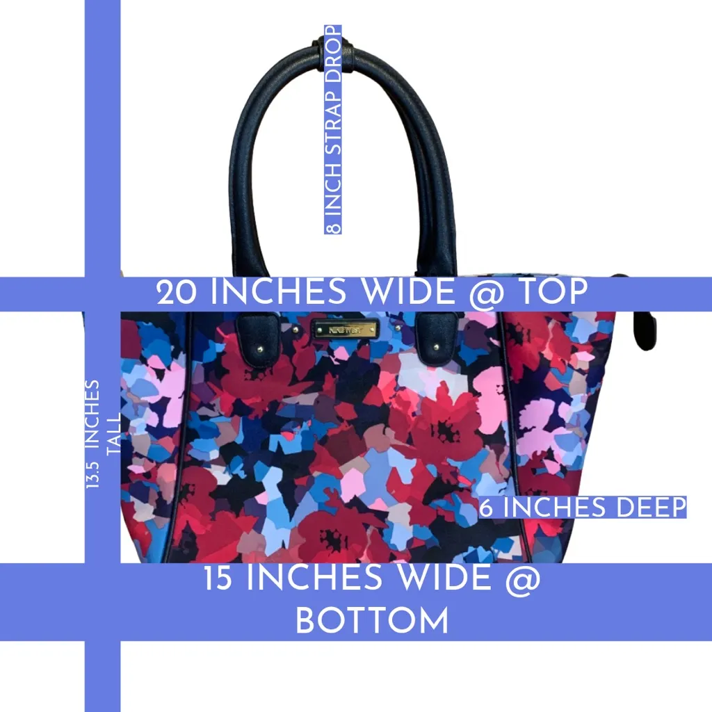 NINE WEST "ARIEANA" MULTI COLOR FLORAL CANVAS LAPTOP/TOTE WEEKENDER TRAVEL BAG - Image 11