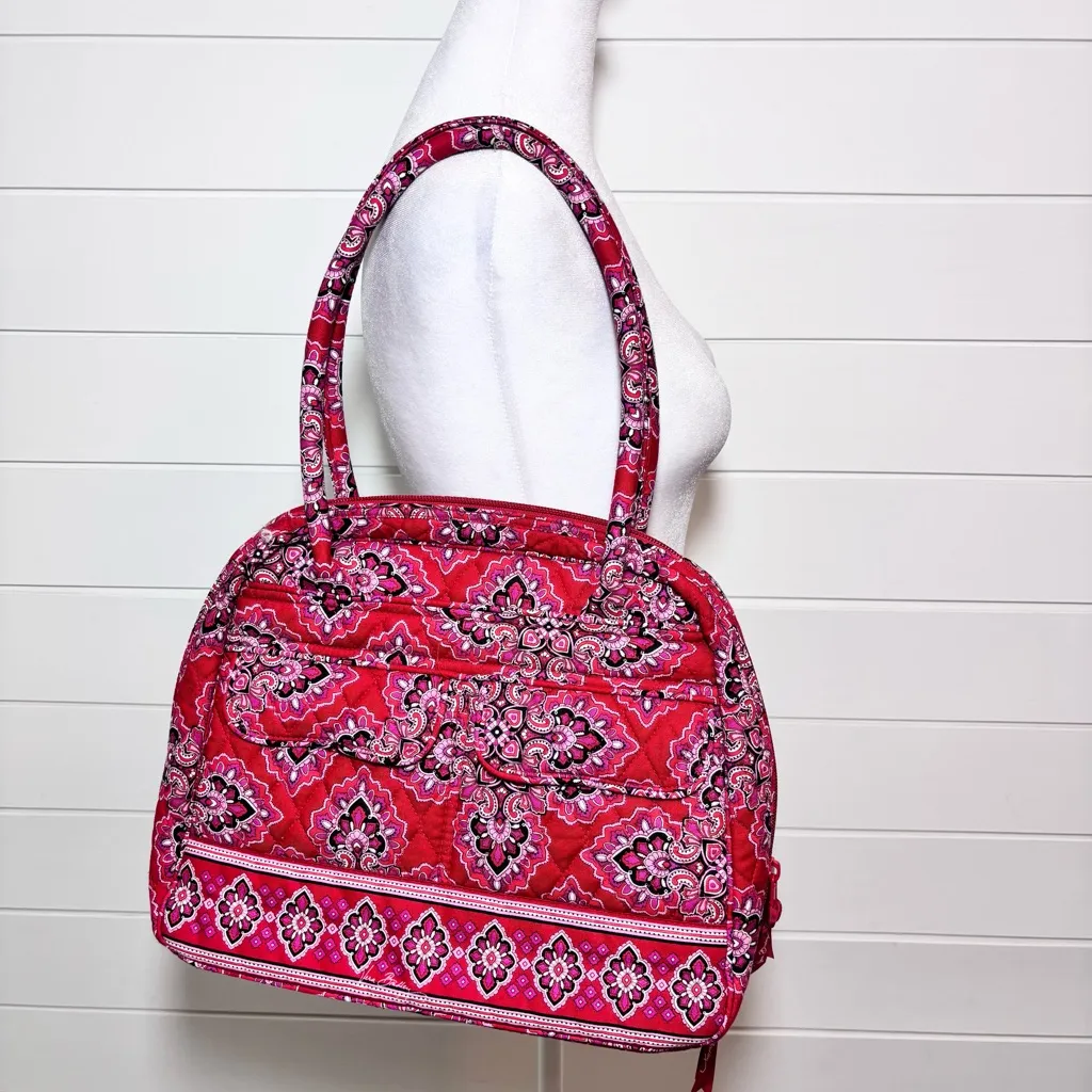 Vera Bradley Frankly‎ Scarlet Red Quilted Shoulder Bag Handbag Purse Pockets Zip - Image 12