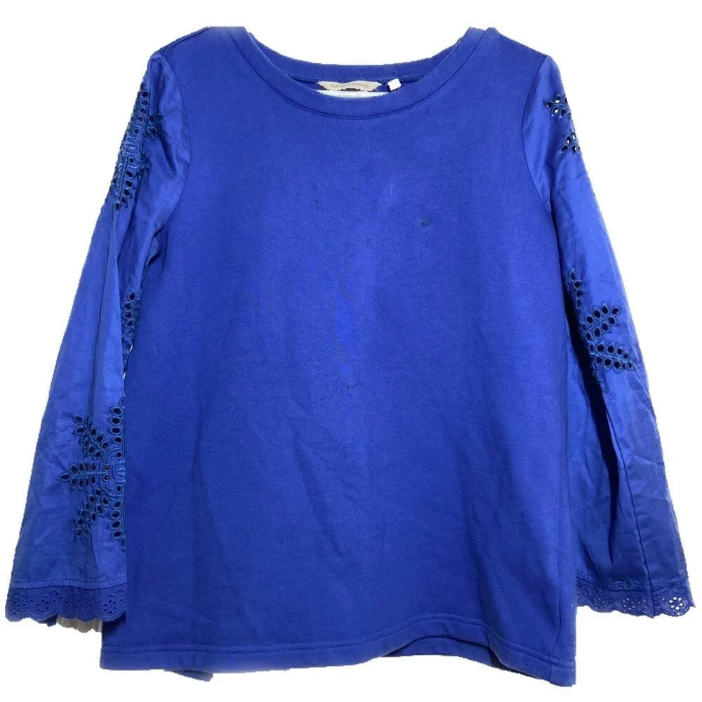 Soft Surroundings Bonavista Blouse Wide Sleeve Eyelet Floral Crew Neck Blue XS - Image 2
