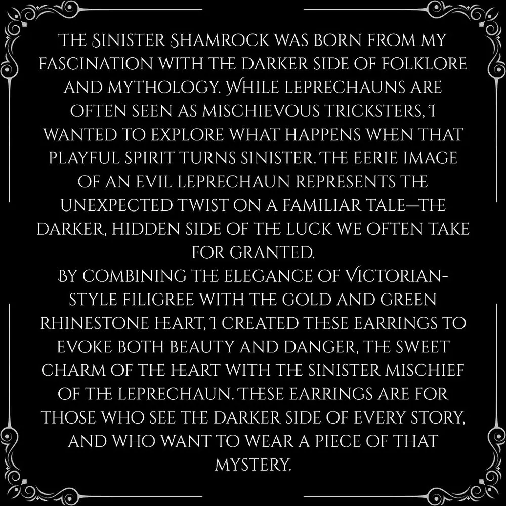 Gothic Victorian "The Sinister Shamrock" Goth Leprechaun Earrings St Patrick's - Image 5
