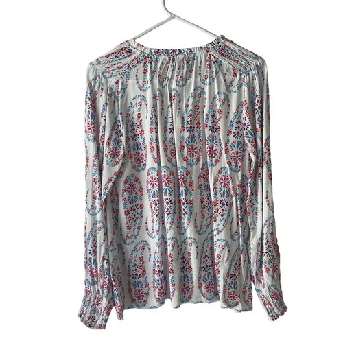 Talbots Size Small Scandinavian Print White Floral Blue‎ Light Top - Image 4